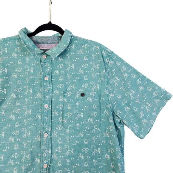Modern Amusement Mens Button Up Shirt Size XL Blue White Camping Print Casual - Picture 3 of 10